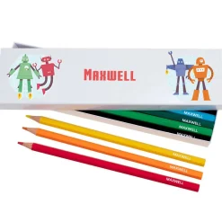 Box of 12 Named Colouring Pencils - Robots