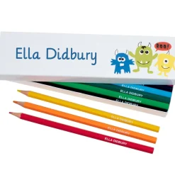 Box of 12 Named Colouring Pencils - Little Monsters