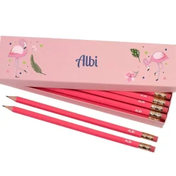 Box of 12 Named HB Pencils - Flamingos