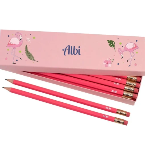 Box of 12 Named HB Pencils - Flamingos