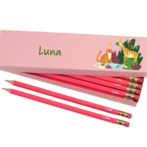 Box of 12 Named HB Pencils - Jungle Safari