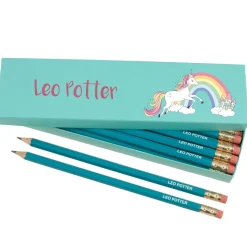 Box of 12 Named HB Pencils - Rainbow Unicorn