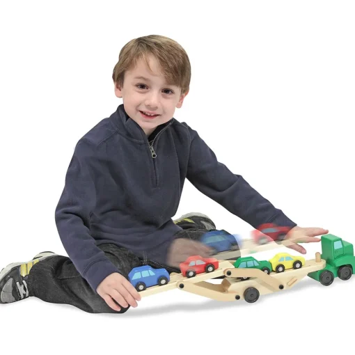 Wooden Transporter Lorry with Cars